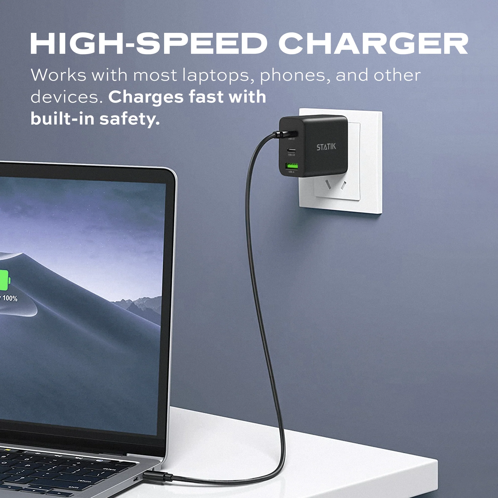 65W GaN Power Adapter | 3 Ports Wall Charger | Universal & Compact - Image 8